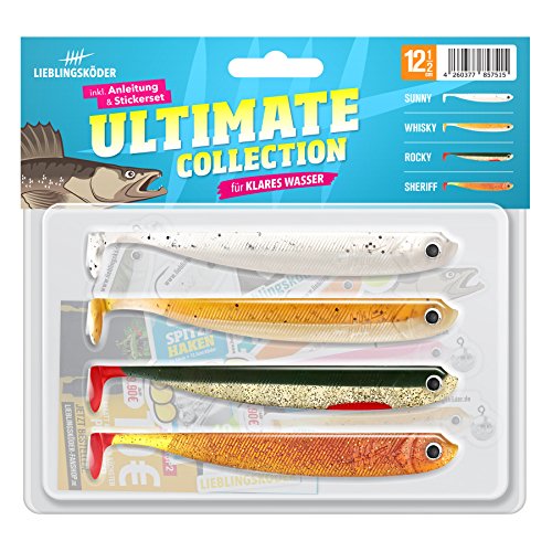Lieblingsköder 4 Gummifische zum Zanderangeln mit Gummifisch 12,5 cm, Farbe Lieblingsköder:Ultimate Collection klares Wasser