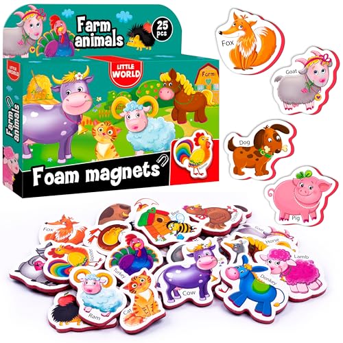 Little World 25 Magnete Kinder für Magnettafel - Kühlschrankmagnete Kinder - Magneten Kinder Spielzeug - Magnete Kinder Kühlschrank - Magnete Tiere ab 1 - Kinder Magnete
