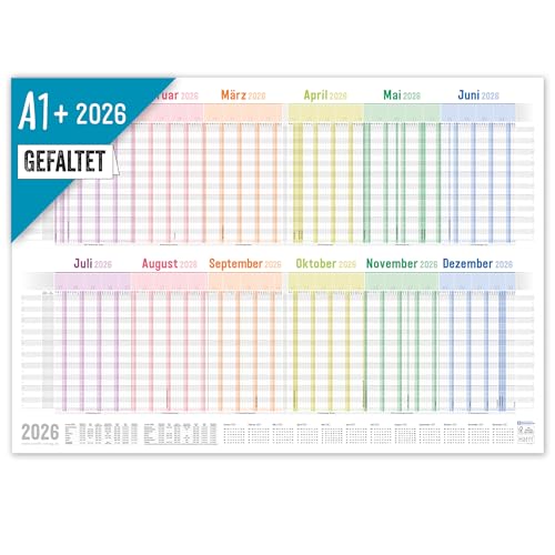 =Häfft® Urlaubsplaner Mitarbeiter 2026 A1+ "Rainbow" für 20 Personen - Großer Team-Urlaubsplaner/Projektplaner, Wandkalender, Personalplaner, Wandplaner - nachhaltig & klimafreundlich