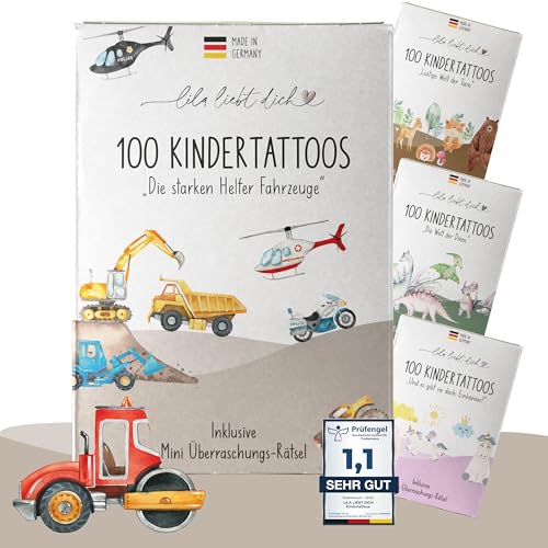 lila liebt dich® 100 angesagte Tattoo Kinder Motive mit Fahrzeugen // Kindertattoos hautfreundlich & getestet // Made in Germany // Schonende Tattoos Kinder hautfreundlich LLD-TAT