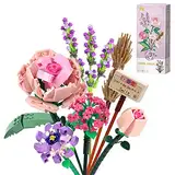 Blumenstrauß-Set, Ranedo Blumen Bauspielzeugsets, künstliche, 547-teilige botanische Sammlung für alle Altersgruppen, einzigartige DIY-Heimdekoration, für Kinder, Mädchen, Jungen, violett