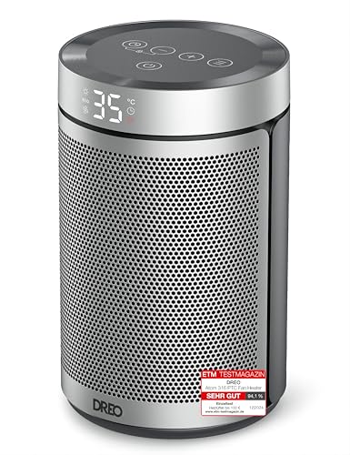 Dreo Energiesparender Heizlüfter, 34 dB Leiser 1500W Elektrischer PTC Keramik, Thermostat, Überhitzungs- & Kippschutz, 12 Std. Timer, Elektroheizung für Räume Schlafzimmer, Atom 316, Silber