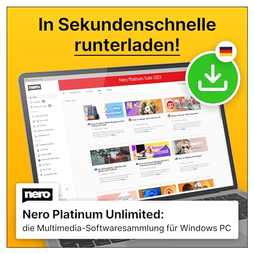 Nero Platinum Unlimited | Bild, Video, Musik verwalten, Schneiden & Streamen, Rippen, Brennen, Datensicherung & -rettung, Tuning | Win 11/10/8/7 | 1 Gerät | Jahreslizenz | Aktivierungscode per Email