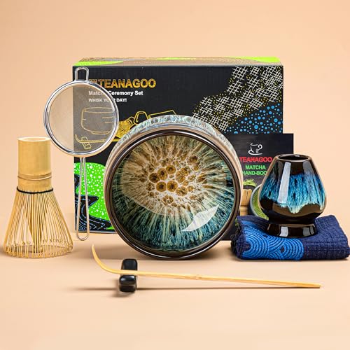 TEANAGOO Matcha-Tee-Set, Japanisches Tee-Set, Matcha-Schale, Matcha-Bambusbesen, Schaufel, Sieb, Matcha-Besenhalter, Matcha-Besenständer, Matcha-Besenset N4,Matcha-Tee-Set