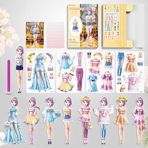 BVI BOOMERVIVI Magnetische Anzieh-Puppen, Anzieh-Papierpuppen für Mädchen Alter 3+, Hübsche Prinzessin-Spiel-Papierpuppen Anzieh-Spielzeug-Set (Prinzessin Joy Set)