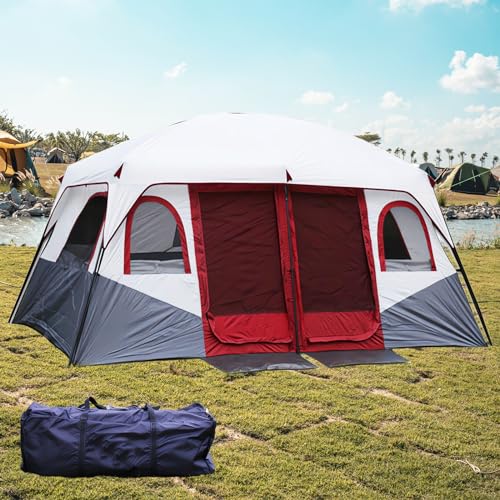Camping Zelt, Familienzelt für 4–12 Personen, 2 Schlafzimmer, 2 Doors Wasserdicht Winddicht, einfach aufzubauendes Doppellagiges Outdoor-Zelt mit Rucksack, für Familiencamping, Festival, Partys