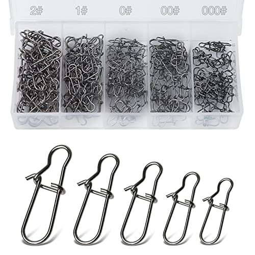 Realure 200 Stück Snaps für Wirbel Angeln Set Quick Change Snaps Angel 5 Sizes Angeln Snaps mit Duo-Schloss Easy Snap für Köder Wirbel & Leitungsverbinder Angelzubehör Snaps 000# 00# 0# 1# 2#