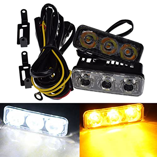 FOLGEMIR LED Tagfahrlicht, dimmbare Tagfahrleuchten, 2x 3 LEDs, DC 12V, 12W, Weiss/Gelb Blinker