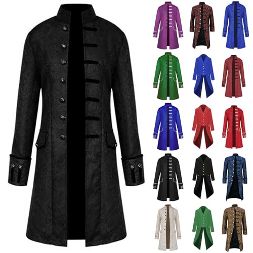 DHYUEN Halloween Herren Smoking Retro Party Oberbekleidung Party Unterteile Jacke Erfrischendes Oberteile Hof Stickerei Mantel Oberteile Piraten Unterteile Für Männe Frack Jacke(1-Black,XXL)