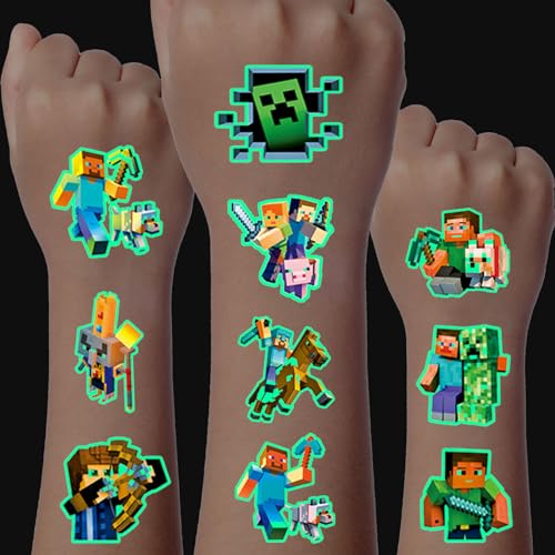 Yicoonuo Leuchtende Tattoos für Kinder, 12 Blätter Temporäre Tattoo Set, Tattoos zum Aufkleben, Kinder Geburtstag Party Geschenk Dekorationen, Adventskalender Kinder Geschenke