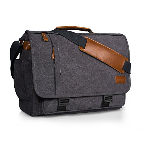 Estarer Laptoptasche 17 Zoll Umhängetasche Canvas für Arbeit Uni Grau