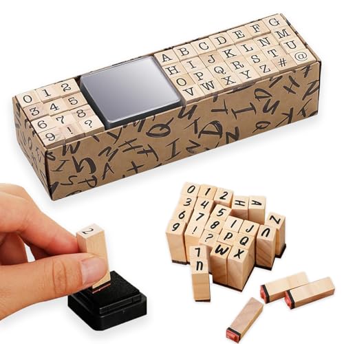 Buchstaben Stempel Set, 40 Stück Holzstempel Alphabet, Vintage Holz Alphabet Buchstaben, Digitaler Stempel aus Holz, mit Stempelkissen, Stempelset Holzstempel, für Handwerk, Scrapbooking