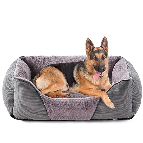 JOEJOY Hundebett Grosse Hunde, 106x80cm Hundebett Flauschig, Anti-Angst Hundebett Große Hunde, rutschfestes Haustierbett, Hundecouch Hundebetten für Grosse Hunde Grau