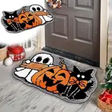 Generisch Halloween Kürbis Deko Fussmatte, Halloween Deko Fußmatte,Saugfähig Beflockung Türmatte, Halloween Haustür Deko Fußmatte, rutschfest Fußmatte für Badezimmer Küche Schlafzimmer (50 * 80cm)