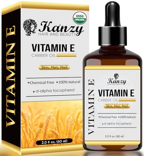 Kanzy Vitamin E Öl Bio Tropfen für Kosmetik 60ml 100% Natürliches d-Alpha-tocopherol, Anti-Falten, Anti Aging, Reines Vitamin E Öl Gegen Falten aller Art, Gesicht, Nagel und Haare