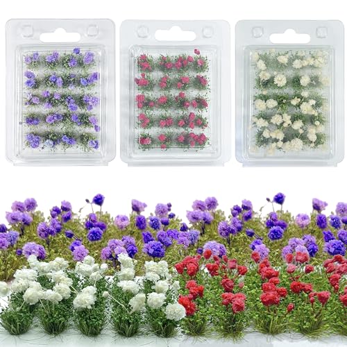 Woohome Blumen Grasbüschel Modellbau Tabletop Gelände Statische Grasbüschel Geländebau Miniatur Ornamente Eisenbahn Modellbahn Landschaftsbau Diorama Zubehör (3 Farben)