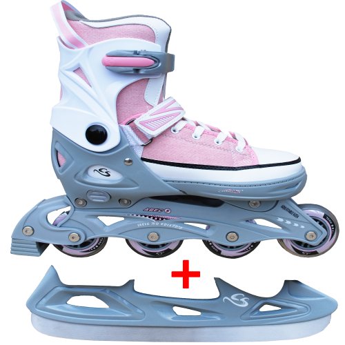 Cox Swain Sneak 2in1 größenverstellbare Kinder Inline Skates und Schlittschuhe mit PU Gummirollen sowie ABEC 5 Kugellagern, Pink, M (37-40)