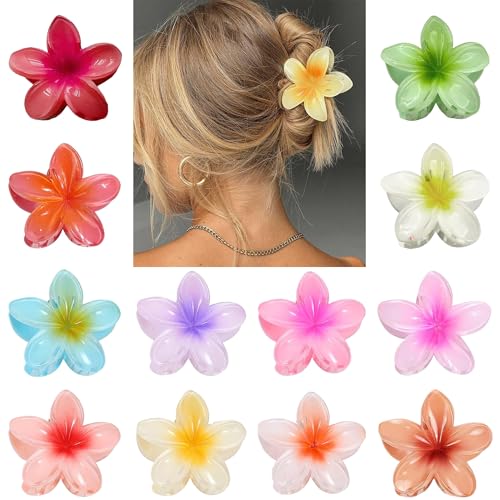 Haarspange Blume,12 Stück Hawaii Haarspange für Frauen,Blumen Haarklammer Set,Haarklammer Groß Blumen,Bunt Blumen Haarschmuck für Damen,Haarklammer Blume für Dickes Haar