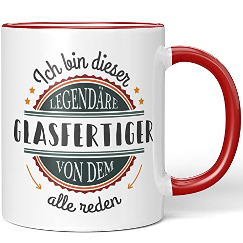 JUNIWORDS Tasse, Ich Bin Dieser legendäre Glasfertiger, von dem alle reden, Rot (5050697)