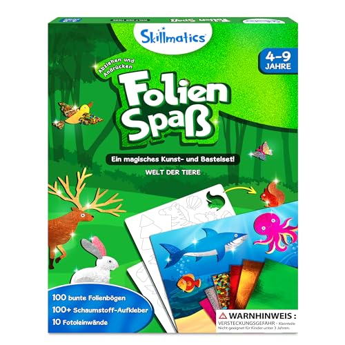 Skillmatics Kunst & Bastelaktivität- Folienspaß Tiere, Schmutzfreie Kunst für Kinder, Bastelsets, DIY-Aktivität, Geschenke für 4 bis 9 Jahre