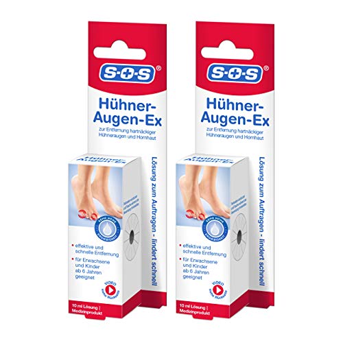 SOS Hühneraugen Ex | Hühneraugen entfernen | Auch zur Entfernung von Hornhaut | Erwachsene + Kinder ab 6 J. | mit Pinsel | Medizinprodukt 2 x 10ml