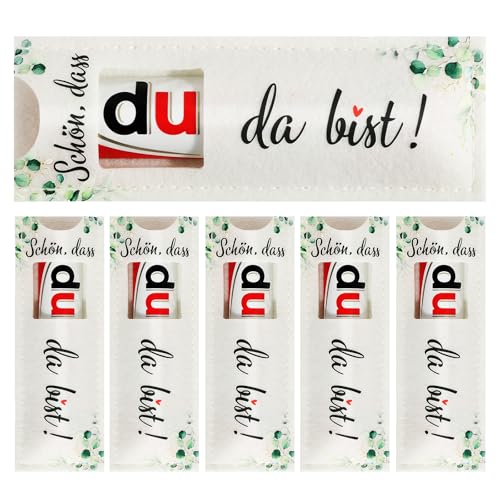 BOFUNX 24pcs Schön dass du da bist Gastgeschenke Hochzeit Eukalyptus Muster Hülle Filz Geschenk für Schokolade Verpackung Gastgeschenk für Hochzeit Geburtstag Abschluss Kommunion Konfirmation Taufe