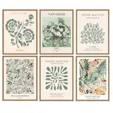 LOZULO Grün Pflanzen Leinwand Bilder Matisse Poster Set, Modern Wandbilder Deko Wohnzimmer Schlafzimmer Wanddeko Pictures Aesthetic Room Decor Posters Bilderset A4, ohne Rahmen
