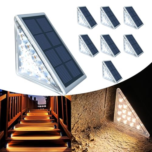 TOTHDATE 8 x Solar-Stufenlichter, warmweißes Licht, Solar-Treppenlicht, Outdoor-Terrassenlicht, IP67, wasserdicht, für Boden, Veranda, Dekoration, Hof, Weg, Garten, Gehwege