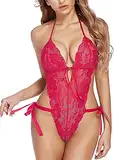 Bluelucon Dessous Damen sexy unterwäsche Spitze Nachtwäsche Sexy Sleepwear ouvert mit G-String Nachtkleid Spitze Nachthemd Sleepwear Kleid Rot S