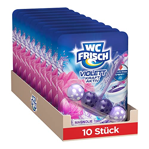 WC FRISCH Kraft Aktiv Violettspüler Magnolie, 10er Pack, WC Reiniger für eine sichtbare Reinigung mit violettem Wasser, Duftsteine für einen intensiven WC Duft