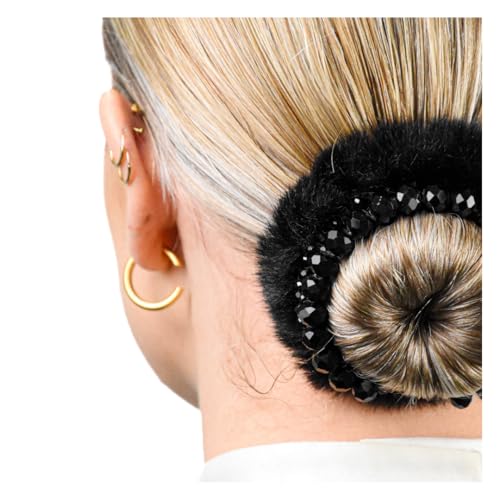 BelliNoxx Turnier Frisur Dressur Dutt für Reiterin mit Kunstfell und Kristall. Die neue Haarnetz für Turnier. Passt für alle Haartypen und Helmen (Shop the look) (Black Crystal)