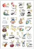 ABC Poster für Kinder - Alphabet für Kinderzimmer - DIN A4 Lernposter Buchstaben - Plakat ohne Bilder-Rahmen - Kindergarten Deko - Lernposter Kinder ab 3 Jahren - deutsch