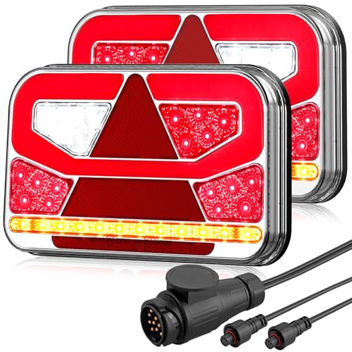 AUTOUTLET Anhänger Rückleuchten Set, 60 LED Rücklicht Anhänger Beleuchtung 13 polig, 5M abnehmbares Kabel & 5 Funktionen,PKW LKW Anhängerbeleuchtung mit E-Zertifiziert(KEINE kennzeichenbeleuchtung)