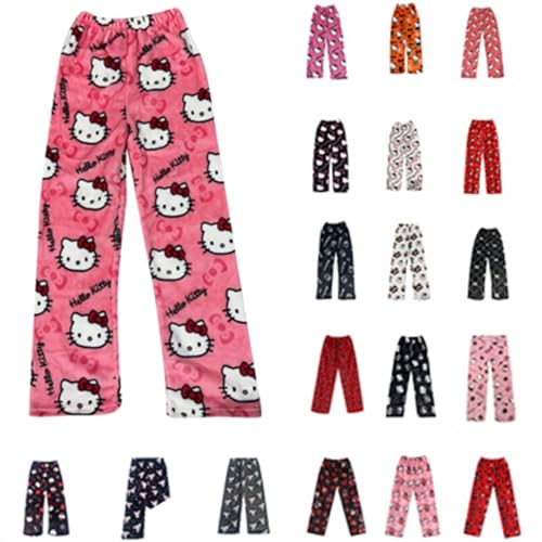 ????? ?ἰ??? Pyjama Hose Damen - ????? ?ἰ??? Pyjamahose Weihnachten Damen Hosen Lang Flanell Kawaii Anime Bequeme Schlafanzughose Cartoon Casual Schlafanzug für Teenager Mädchen