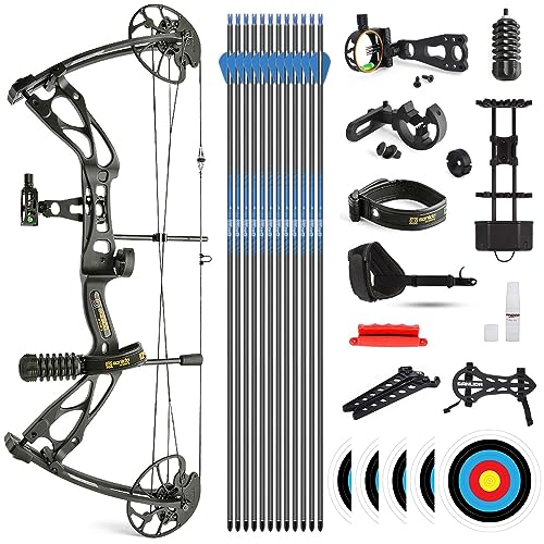 SHARROW Bogenschießen Dragon X8 Compoundbogen Set für Erwachsene und Anfänger, 0-60lbs Einstellbare Jagd Compound Bogen und Pfeile Set IBO 310FPS