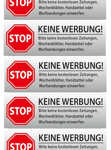 5 x Brandengel® Keine Werbung Aufkleber - Schild grau schattiert Folie (Stop Bitte Keine Kostenlose Zeitung, Flyer, Handzettel, Wurfsendungen, Wochenblätter, Werbung) für den Briefkasten - 5 Stück