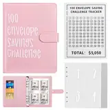 Bczhieulw 100 Envelope Saving Challenge,A5 Geldsparmappe,Sparbuch für Geld Challenge,Geld Sparen Buch,Spar Challenge Buch,Sparen Organizer Geld,100 Tage Sparbuch,Für Paare,Schule und Zuhause (Rosa)