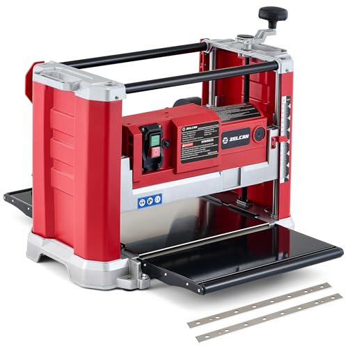 ZELCAN Dickenhobelmaschine 2000W Dickenhobel 20000 Schnitte/Min, Elektrohobel 2 Hobelmesser Durchlasshöhe/-breite: 15cm/33cm, Spanabnahme max.: 3 mm mit Absaugung Ideal zur Holzbearbeitung