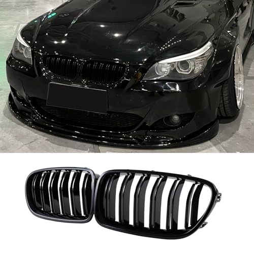 Jinpengyong E60 E61 Nieren Kühlergrill Schwarz Glänzend Doppel-Lamellen Front Grill für BMW 5 Serie E60 E61 M5 2006-2009 (For 5er E60 2003-2009)