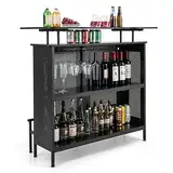 COSTWAY Bartisch Küche, Küchentheke mit Stauraum und Fußstütze, Theke Bar mit Metallrahmen, verstellbare Füße, 120 x 50 x 106,5 cm, schwarz