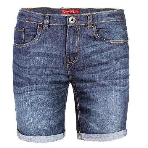 BlauerHafen Herren Designer Jeans Shorts Stretch Kurze Hose Super Flex Slim Fit Sommer Denim Half Pants Casual Bermuda (W34 (Taille: 89-91cm), Dunkelblau)