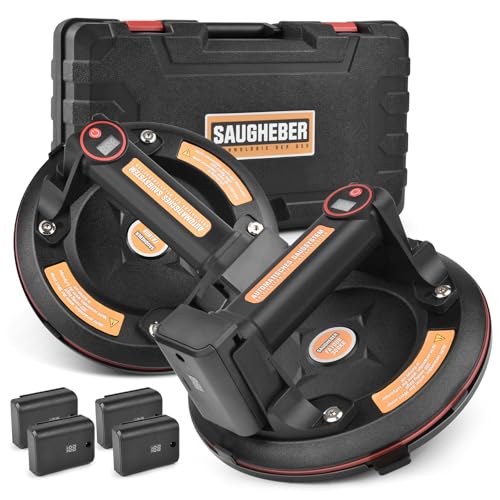 2Pack Saugheber mit 4X Akku | für Heavy Duty | Elektrischer 8" Vakuumheber | Tragkraft 300KG | Automatischer Nachsaugung Saugnapf Glassauger Transport von Fliesen Marmor Aquarium Platten Laminat