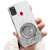 Tivenfezk Nadoli Sparkle Treibsand Ständer Hülle für Samsung Galaxy A21S,Versteckt Ständer Ring Klar Glitzer Stern Handyhülle Durchsichtig Bling Schutzhülle Case Cover,Klar