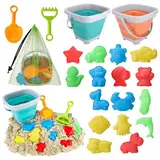 Lvefyti 21 Stück Sandspielzeug Set Strandspielzeug Kinder Sand Spielzeug mit Sandschaufel,Faltbares Eimer,Sandformen,Netzbeutel Sandkasten Spielzeug für Ab 1 2 3 4 5 Jahre Mädchen Junge