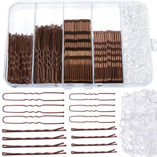 300 Stück Haarnadeln Bobby Pins Set, Metal Haarklammern Damen Hair Accessories, French U-Haarklammern 2inch 2.36inch, Hair Pins für 2inch 2.75inch, Haargummis in einer Aufbewahrungsbox (Braun)