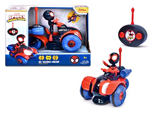 Jada Toys Miles Morales RC Techno-Racer (17 cm) - ferngesteuertes Fahrzeug mit Spin zu Marvel Spidey und Seine Super-Freunde, Spielzeug-Auto mit Fernbedienung für Kinder ab 3 Jahre, max. 6.5 km/h