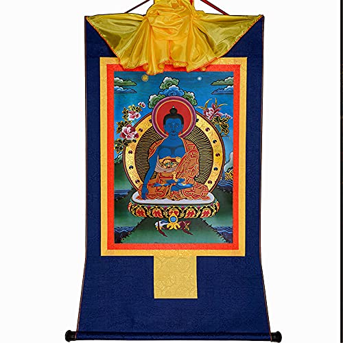 Gandhanra Thangka Tibet Hängend,Akshobhya (Ein heilender Buddha vor dem Medizin-Buddha),Thangka Malerei,Tibetische Wandbild,Tibetischer Wandbehang,Zen Buddhismus Wandteppich Meditation