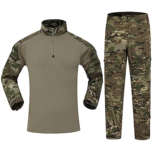 Mymyguoe Tarnanzug Herren Paintball Combat Shirt Taktische Hose Langärmlige Mit 1/4 Reißverschluss Airsoft Kleidung Set Taktisch Jacke Uniform Militär Anzug Outdoor Camouflage Jagdbekleidung BDU