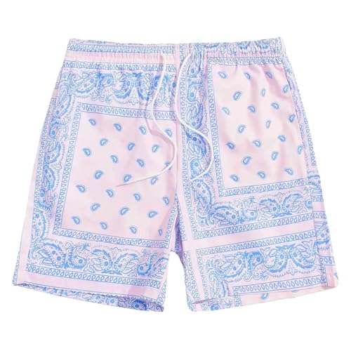 QWUVEDS Kurze Hosen Herren Herren-Sommer-Strandshorts im Boho-Stil mit Kordelzug in der Taille Paisley-Druck M Blau Badeshorts Herren Sporthosen Herren Kurz Strandhose Kurz Boardshorts (Purple, XXXL)