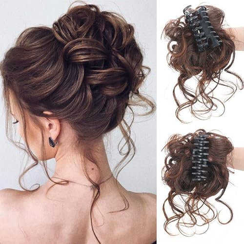 Haarteil,Haarteile Echthaar,Dutt Haarteil,Pferdeschwanz Haarteil,Haarteile,Haarteil mit Klammer,Haarteile Dutt mit Klammer,Geeignet für Das Styling von Frauen,Das Verändern von Frisuren (Hellbraun)